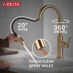 Delta Nicoli Brushed Gold Kitchen Faucet with Pull Down Sprayer, Modern Single Hole Kitchen Sink Faucet, Single Handle, Champagne Bronze 19867LF-CZ