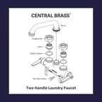 Central Brass Two Handle Laundry Faucet Heavy Duty Rough Brass 6" wall Mounted Reach Tube Swivel Spout, 0465