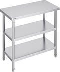 VEVOR Stainless Steel Food Prep Table, 18 x 36 x 34 Inch Commercial Kitchen Worktable, with 2 Adjustable Undershelf, Heavy Duty Prep Metal Work Table