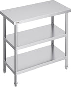 VEVOR Stainless Steel Food Prep Table, 18 x 36 x 34 Inch Commercial Kitchen Worktable, with 2 Adjustable Undershelf, Heavy Duty Prep Metal Work Table