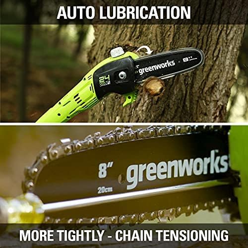Greenworks 24V 8" Polesaw, 2.0Ah Battery and Charger Included