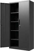 Metal Garage Storage Cabinet with Lock, 71" Tall Steel Storage Locker with 4 Adjustable Shelves, Heavy Duty Metal Cabinet for Garage, Office, Home