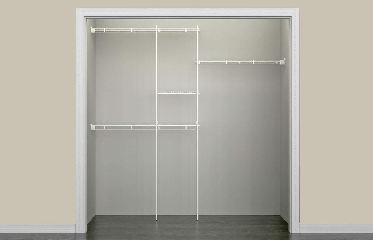 ClosetMaid Wire Closet Organizer System, Adjustable from 5 to 8 Ft., with Shelves, Hardware, Durable Steel, Fixed Mount Installation, White
