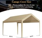 Carport Replacement Canopy, Replacement Top Cover for 10' x 20' Carport Frame, 180G PE Fabric Waterproof & UV Protected Tarp with Ball Bungees, Beige