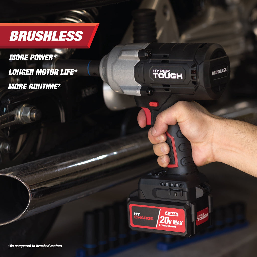 Hyper Tough 20V Max Brushless 1/2 in High-Torque Cordless Impact Wrench with 4 Ah Lithium-Ion Battery and Charger