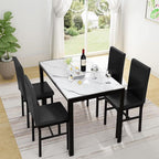 5 Piece Kitchen Dining Table and Chair Set, Dining Room Table Set with Faux Marble Table PU Leather Padded Chairs, Rectangle Dining Table Set for 4