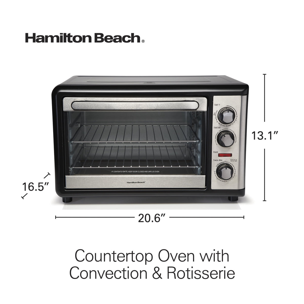 Hamilton Beach Countertop Toaster Oven with Convection & Rotisserie, Extra Large Capacity, Black