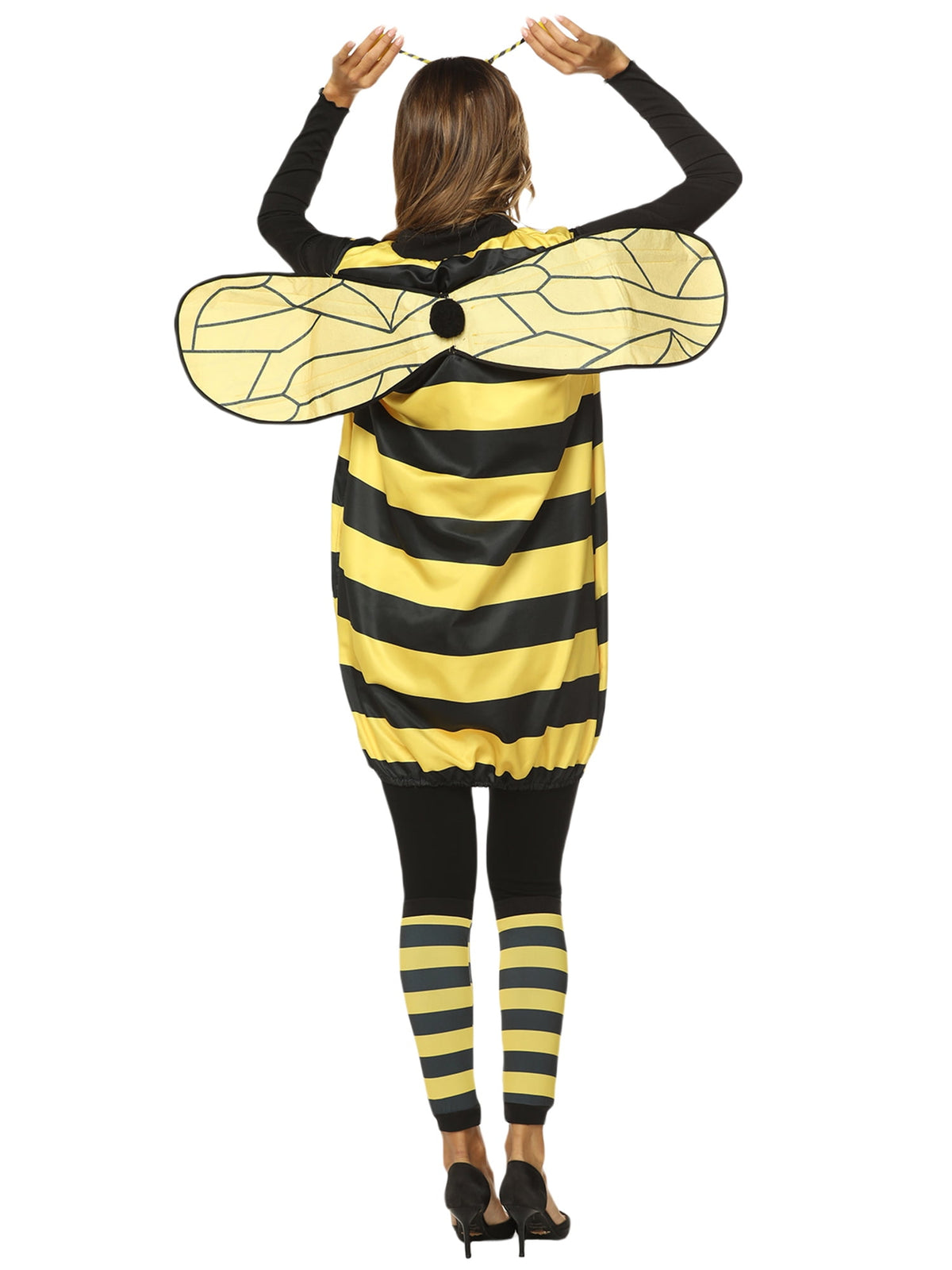 Bee Costume for Women Halloween Costume Bee Dress with Wings Headband Leg Sleeves Funny Costume