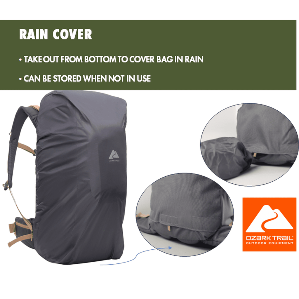 Ozark Trail Adult 60L Hiking Backpack, 420D Hexagon/600D Polyester, Tan and Gray