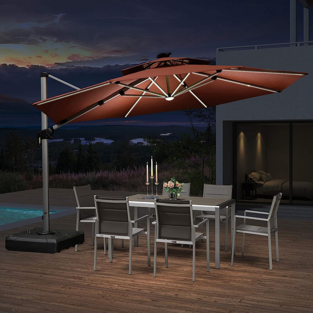 12ft Solar LED Cantilever Patio Umbrella