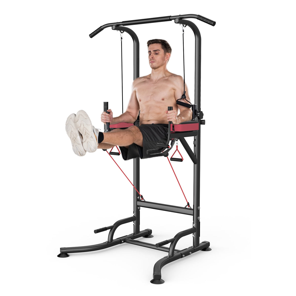 AQUVII Pull Up Rack Bar, 450 LBs Power Tower Dip Bar Station Dip Stand Multi-Function Home Strength Training Fitness Workout Station for Home Gym