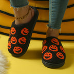 KEVCHE Halloween Cute Pumpkin Cotton Closed Toe Slippers for Women, Soft Warm Indoor House Foam Slippers, Cozy Fluffy Fall Winter Home Footwear for Bedroom Comfort
