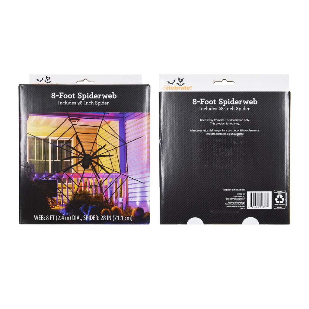 Giant Spider Web with Spider Decoration, Black, 8', Halloween by Way To Celebrate