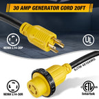 SPEEDWOW 20 FT 30 Amp RV Extension Cord, 125/250V Heavy Duty Extension Cord with Generator Inlet Box, SJTW 4X10AWG ETL Listed, NEMAL14-30P to 14-30R
