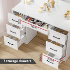 Artiss Dressing Table Set, 7 Drawers, LED Mirror, Stool, 10 Bulbs, White - Debbie