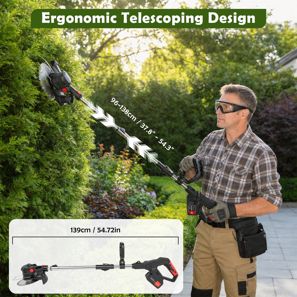 Electric Cordless Weed-Eater, 4.0Ah Cordless Weed Wacker String Trimmer, 24V Grass Trimmer with 2 Battery, Charger Included