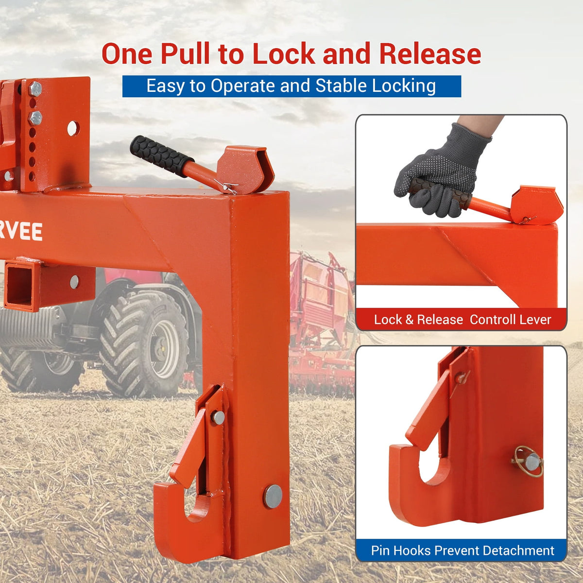 3-Point Cat 1 Quick Hitch, 3000 lb Lift, 27.5" Arm Span, 14.5"-17.5" Level Adjustment, with Adaptor