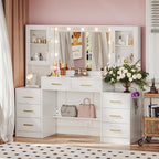 UGTOO LED Makeup Vanity Desk With Mirror, 58.27in, 10 Adjustable LED Bulbs, 8 Drawers, 2 Cabinets, White