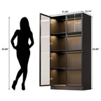 Glass-Front Display Cabinet With Tempered Glass Doors And 4-Tier Adjustable Shelving
