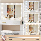 UGTOO LED Makeup Vanity Desk With Mirror, 58.27in, 10 Adjustable LED Bulbs, 8 Drawers, 2 Cabinets, White