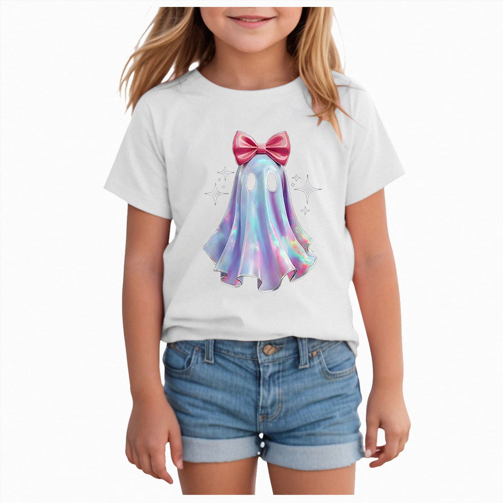 CAUYDY Halloween Ghouls Ghost Retro Girl Kids T-Shirt Graphic Tshirt Little Kids Fall Short Sleeve Tee Tops(Orange, 8-9 Y)