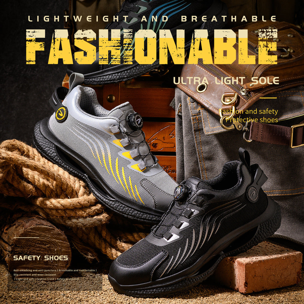 Unisex Steel Toe Shoes Closure System Laceless