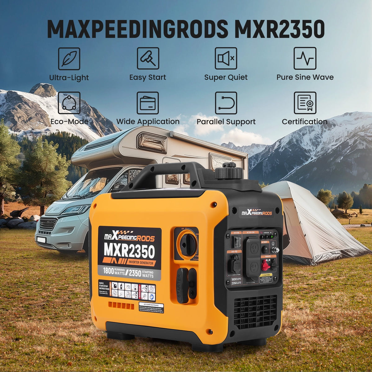 Maxpeedingrods 2350W Portable Generator, Gasoline Powered, Quiet Home RV Power Supply, Ultralight Inverter Generator