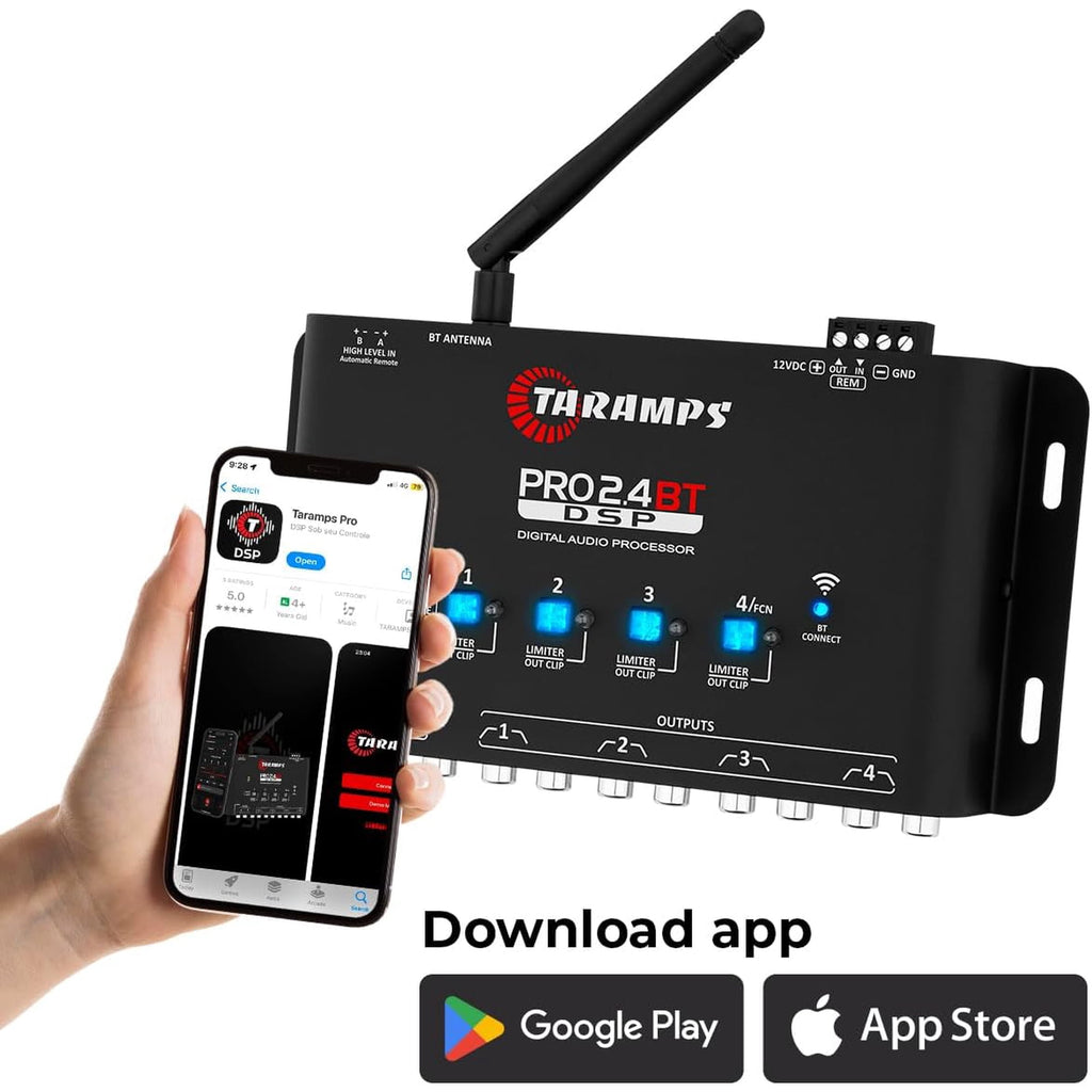 Taramps Pro 2.4 BT Bluetooth DSP Crossover Full, Digital Signal Processor, Car Audio Equalizer with App, Gain up to 9V, 15 Band Graphic Equalization