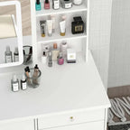 LED Vanity Desk Set With Illuminated Mirror, Stool, 39.4in Wide - White