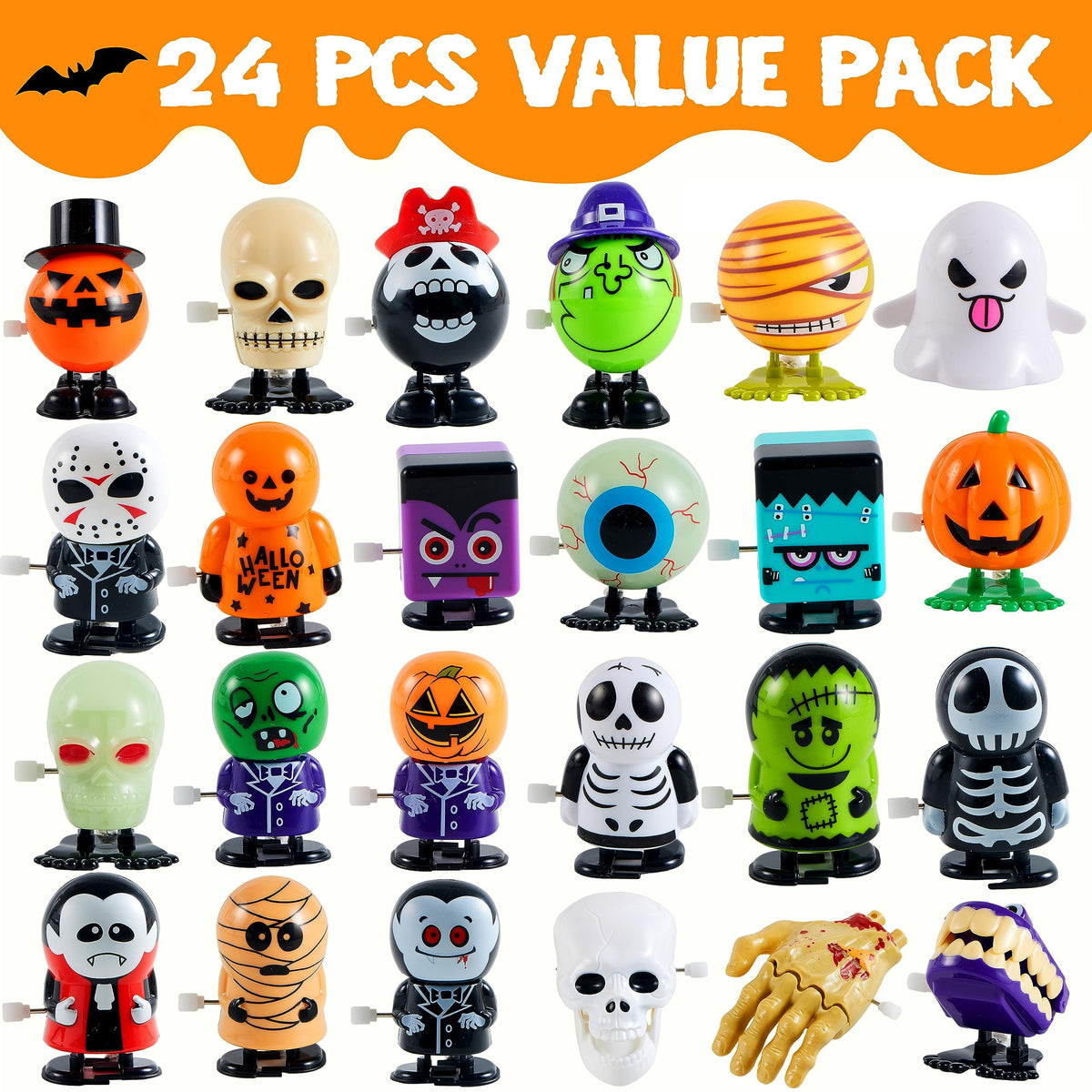 Joyfy 24 Pcs Halloween Wind Up Toys for Kids Gifts, Toys Bulk for Halloween Party Favors, Goody Treat Bag Stuffers Fillers, Classroom Prizes