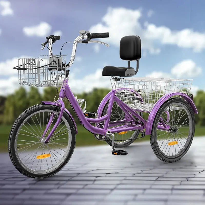 26-Inch Adult Tricycle - 7-Speed Heavy-Duty 3-Wheeled Bicycle
