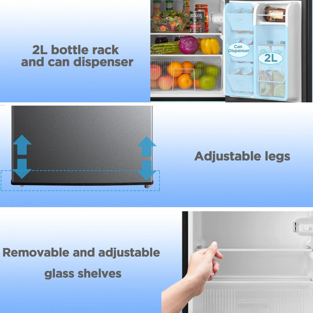 Arctic King Two-Door Mini Fridge With Freezer, 3.2 Cu. Ft., Stainless Steel
