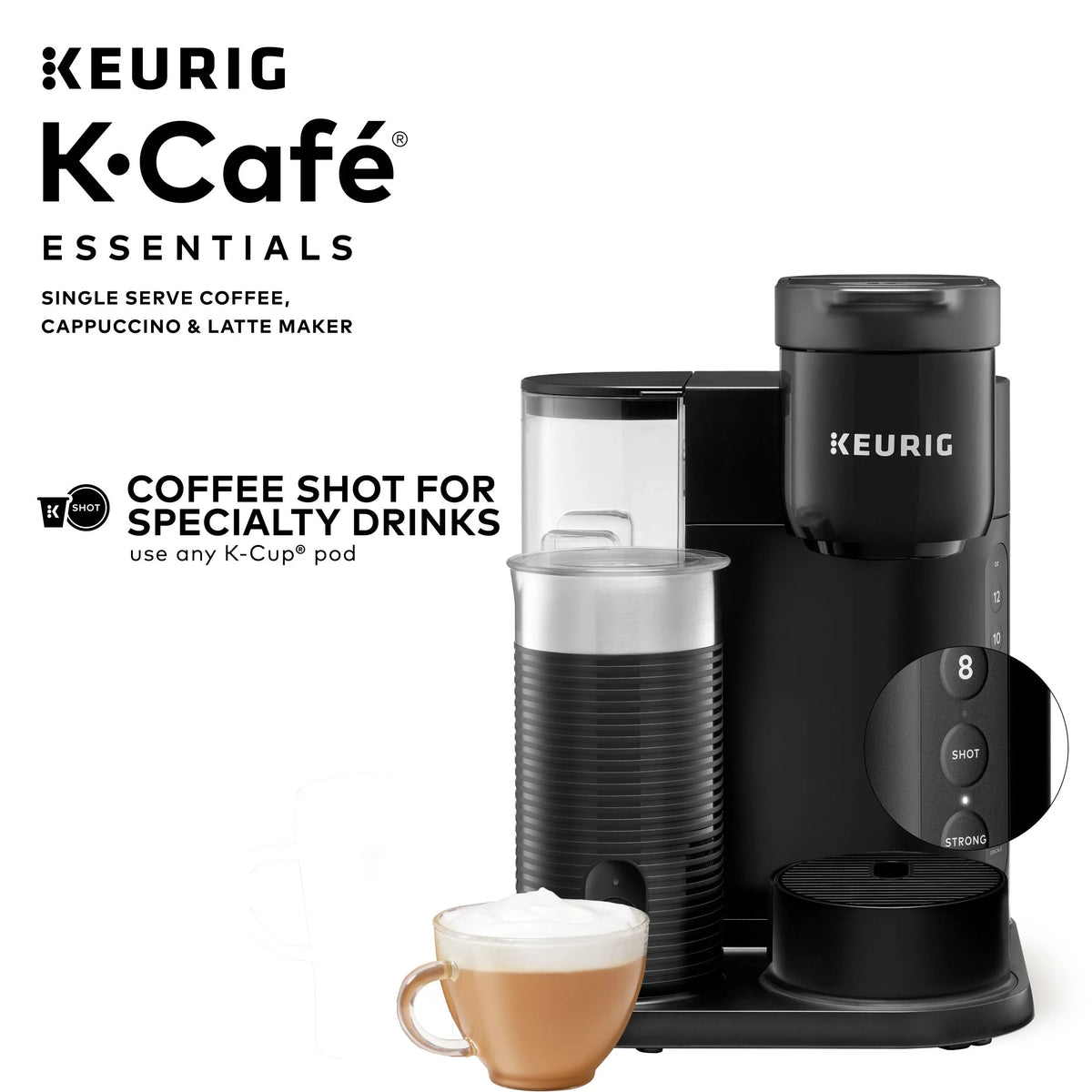 Keurig K-Cafe Essentials Single Serve K-Cup Pod Coffee Maker With Milk Frother, Black