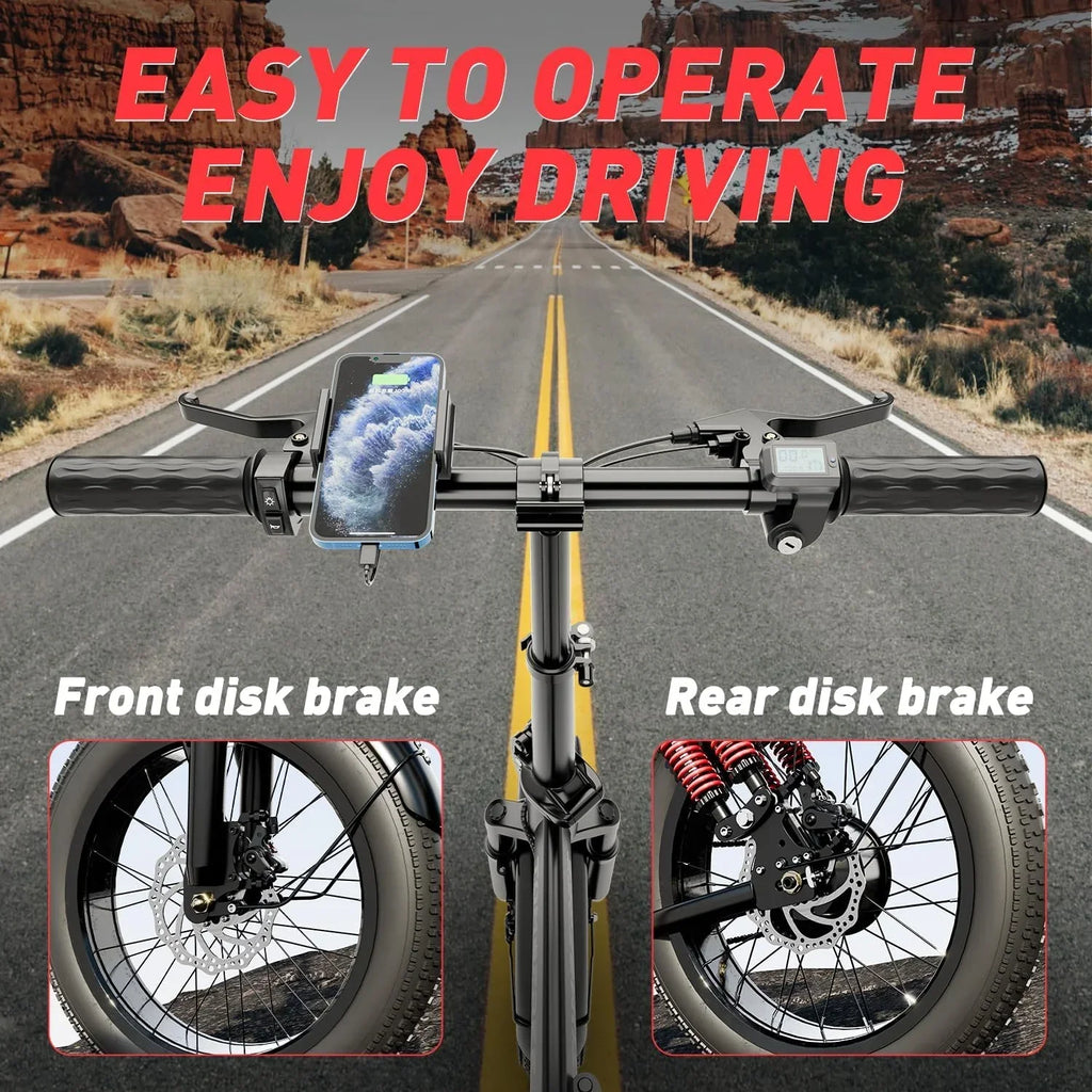 Tomofree Folding Electric Bike For Adults, 1200W, 48V 20Ah, 16 x 3in Tire, 330lbs, Black - T1