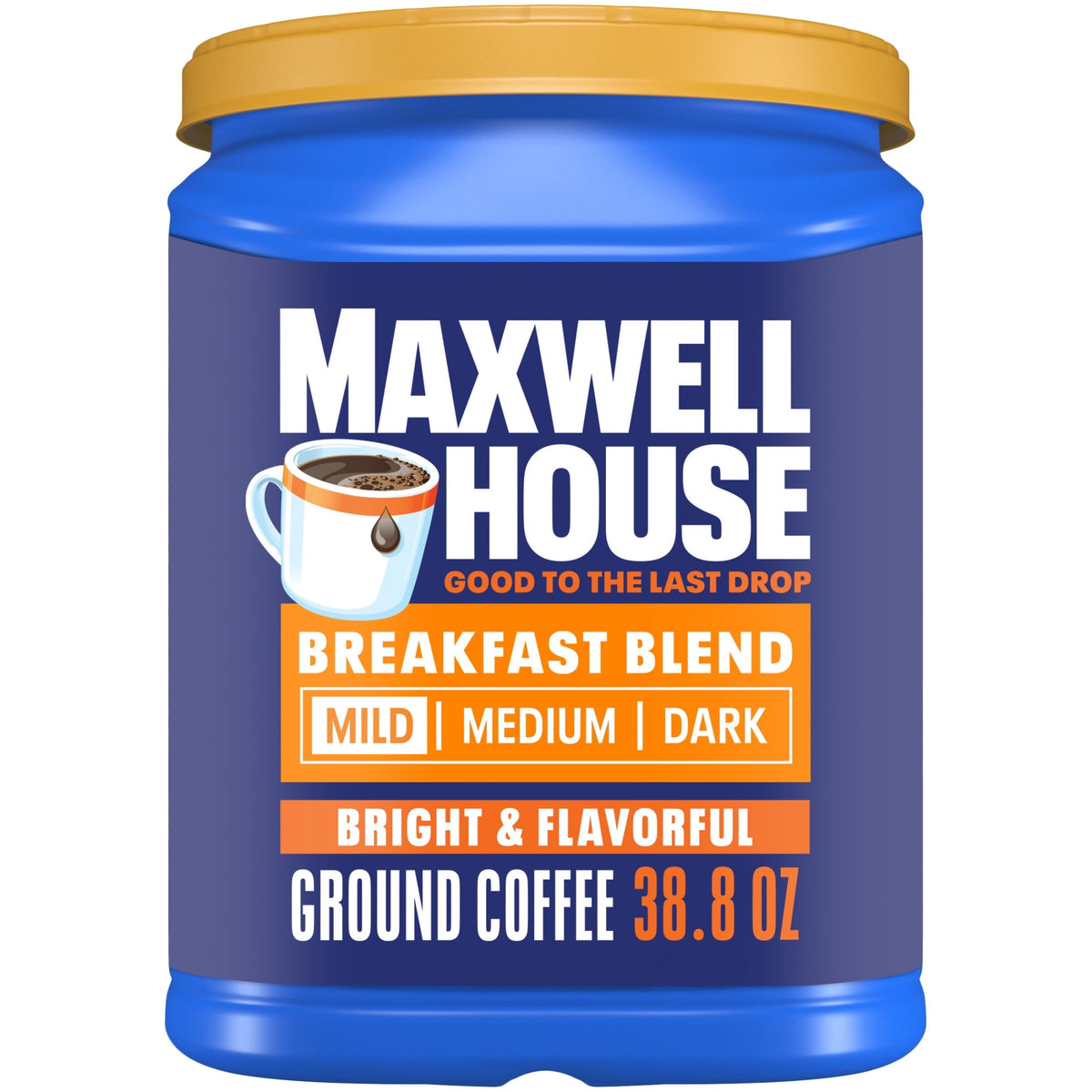 6 pack) Maxwell House Breakfast Blend Mild Roast Ground Coffee, 38.8 oz Canister
