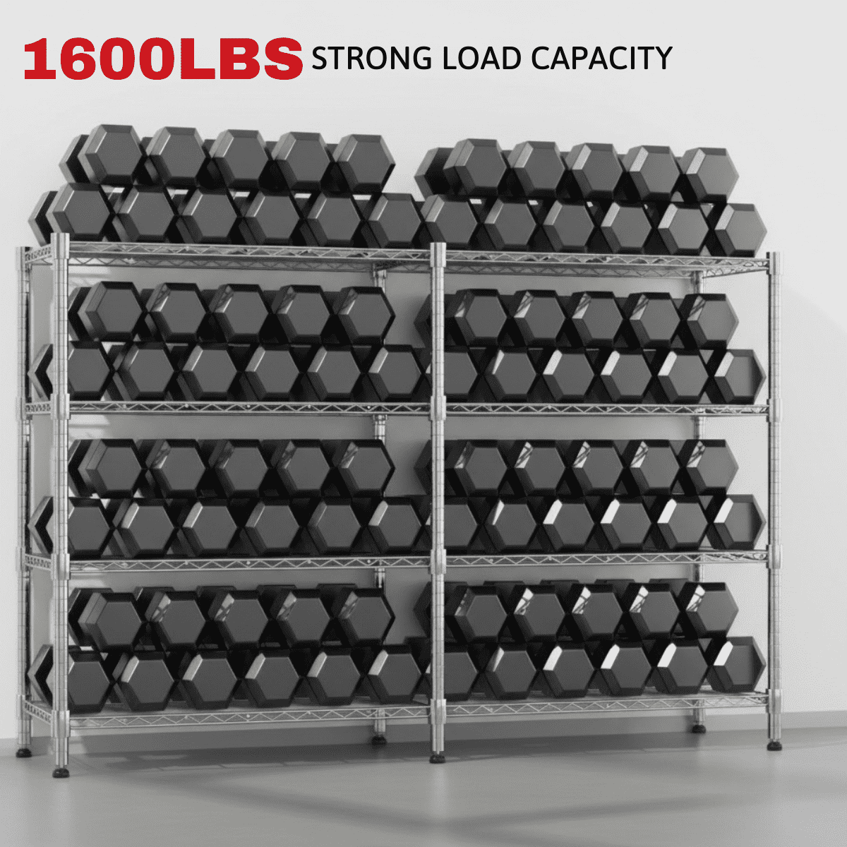 Legooin 72"W x 18"D x 60"H Wire Shelving Unit for Garage Storage Industrial Shelf Steel Storage Rack for Pantry Balcony 1600lbs Load Capacity, Silver