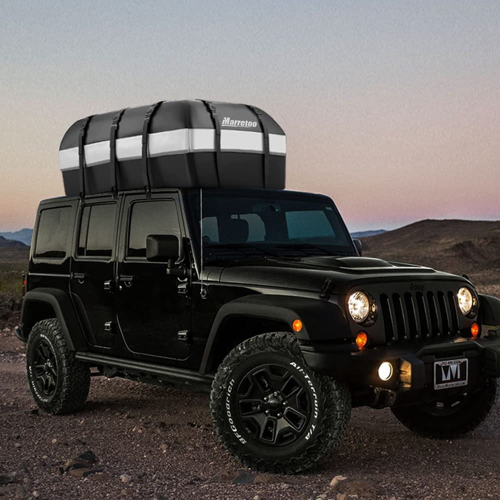 Car Top Cargo Carrier 21 Cubic ft Bag with Reflective Strip, 840D PVC Soft Roof Top Cargo Bag 100% Waterproof Fit for All Vehicle with/without Rack