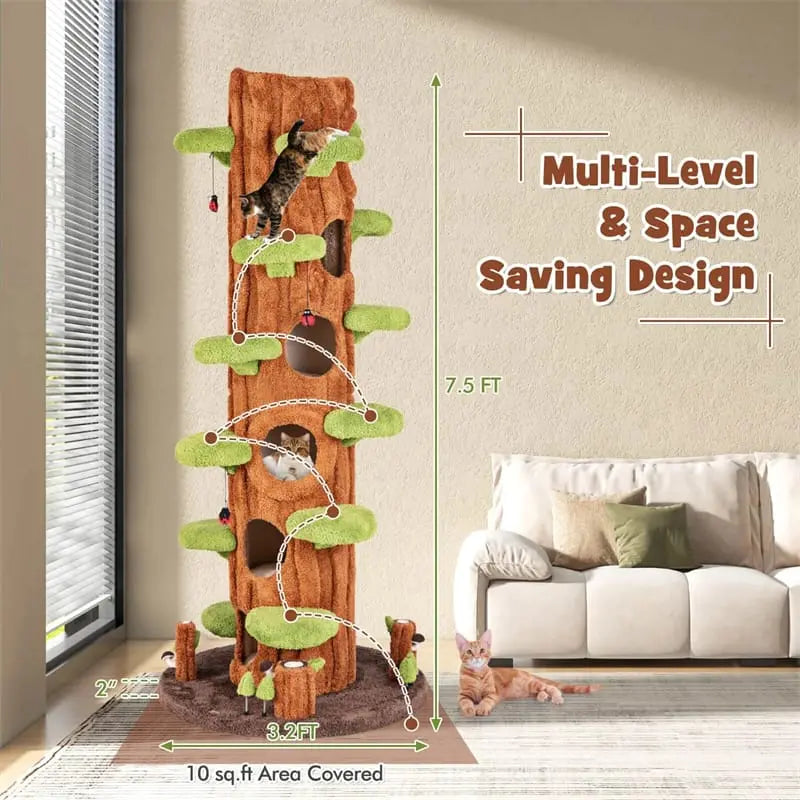 90.5-Inch Modern Multi-Level Cat Tree Tower With 5 Condos, Sisal Scratching Posts And Elevated Perches