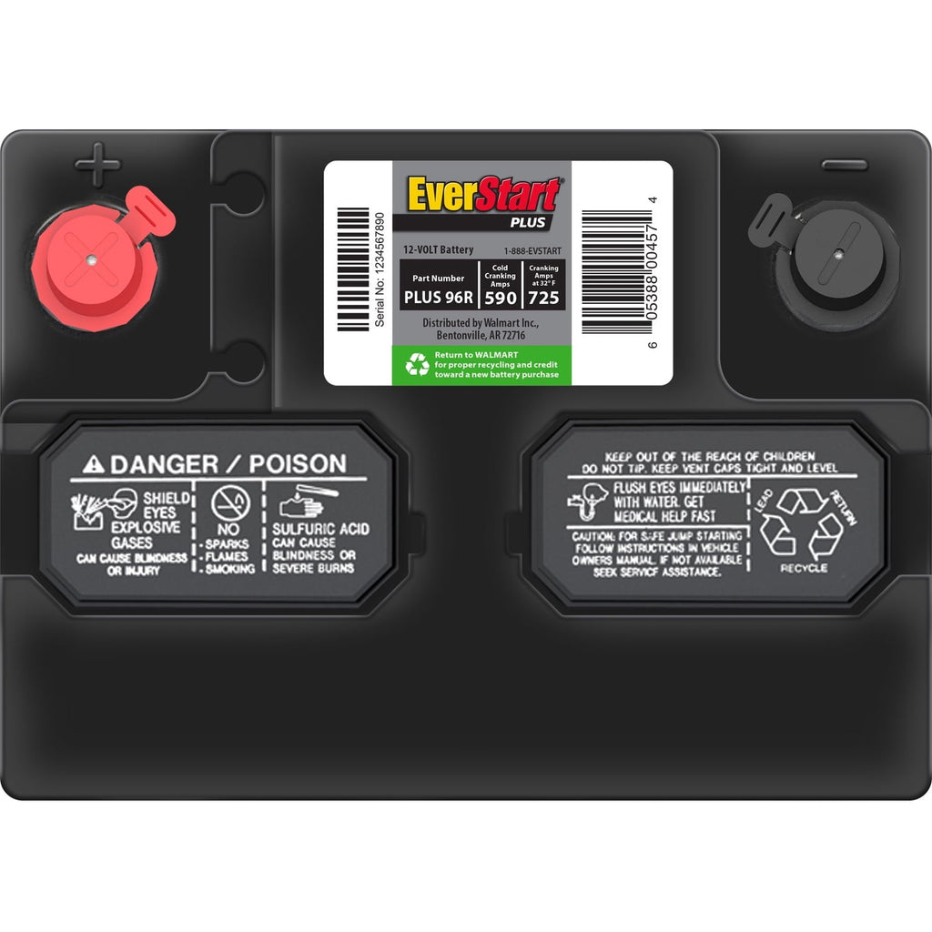 EverStart Plus Lead Acid Automotive Battery, Group Size 96R, 12 V, 590 CCA