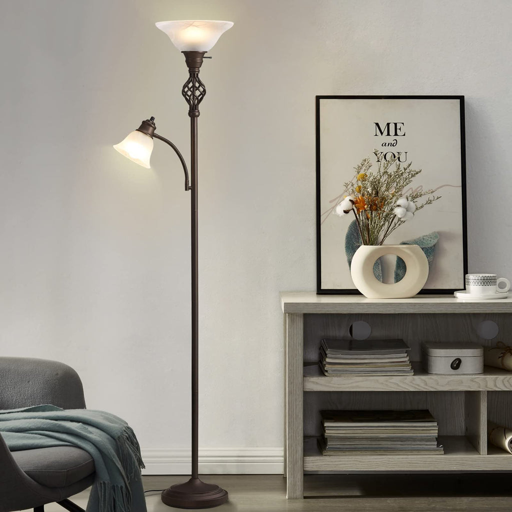 NATYSWAN Torchiere Floor Lamp for Living Room, LED Standing Reading Light for Bedroom with Glass Shade for Living Room Corner Bedroom Home Office