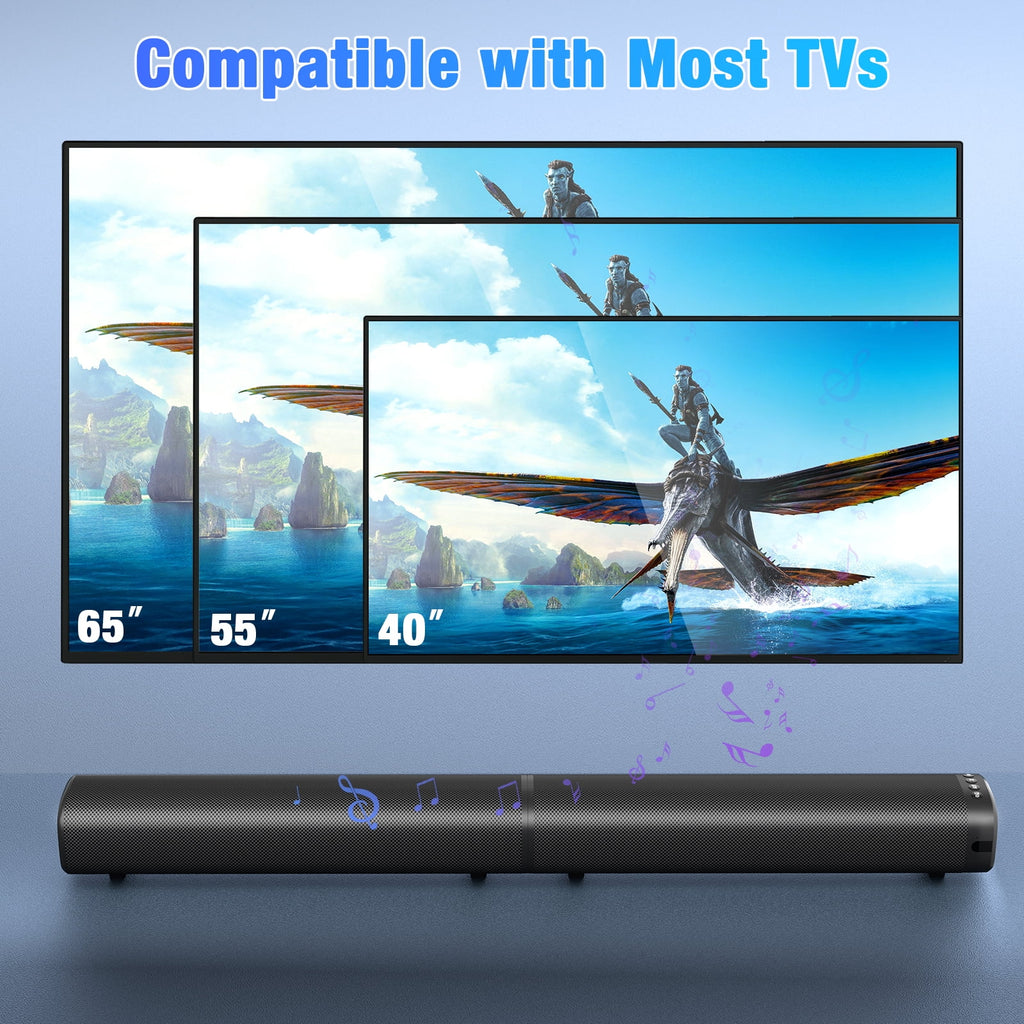 Sound Bar for Smart TV, 100W Bluetooth 5.3 Soundbar, 2-in-1 Detachable Sound Bar for TV, ARC/Optical/AUX, Surround Sound System for TV, Home Theater