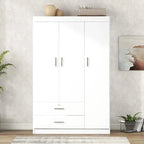 3-Door Wardrobe With Dual Drawers, Shelves And Hanging Rail - 41.3L x 18.5W x 68.2H