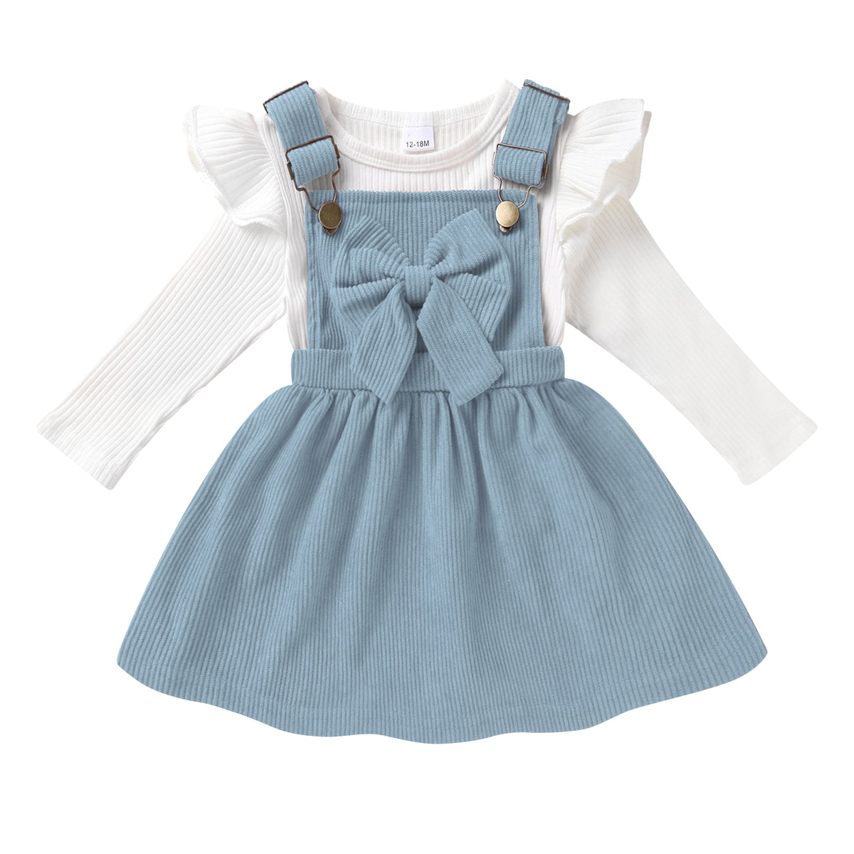 Younger Tree Toddler Baby Girl Fall Dress Outfit Long Sleeve Top Strap Dress Overall with Pocket Clothes Set for 2-3T