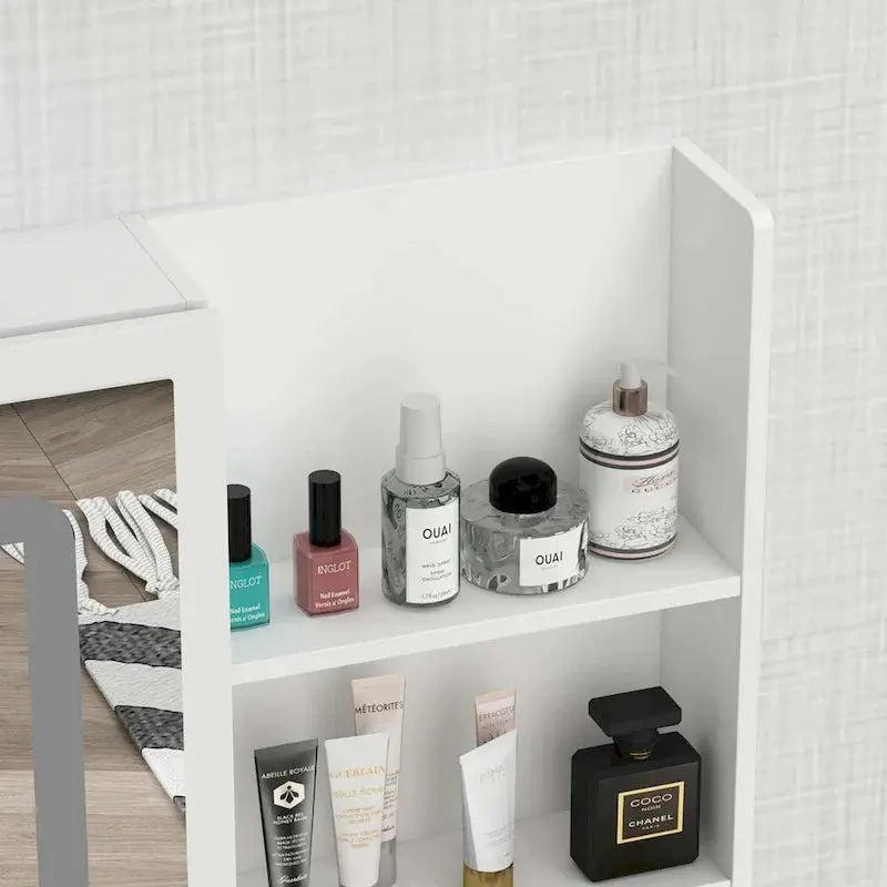 LED Vanity Desk Set With Illuminated Mirror, Stool, 39.4in Wide - White