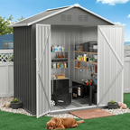 6' x 4' Outdoor Storage Shed with Base, ENYOPRO Galvanized Metal Garden Tool Shed with Lockable Double Doors, Sloped Roof & Vent for Backyard Patio