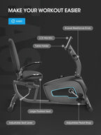 Recumbent Exercise Bike With Pulse Monitor And Tablet Holder - 8-Level Magnetic Resistance, 300 lbs Capacity