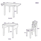 3-Piece Drop-Leaf Wood Dining Table Set With 2 X-Back Chairs - Brown
