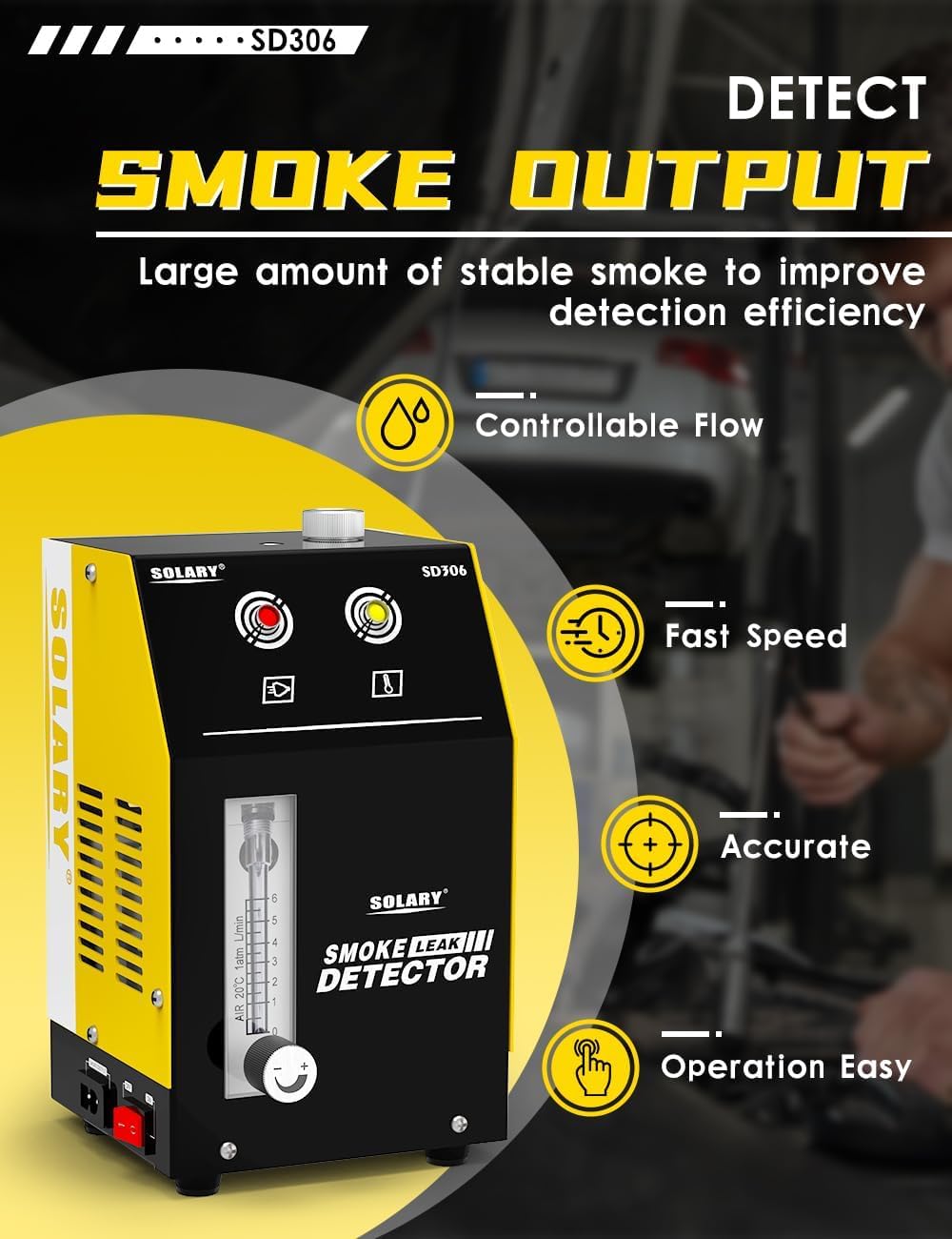 Solary Automotive Smoke Leak Detector - 10s Smoke Output Built-in Air Pump