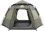 Hewolf 2/3/4 Person Camping Tent - Instant Pop Up Waterproof 2 Doors Tent with Easy Setup | 3-Season Hexagonal Dome Design for Family, Hiking &