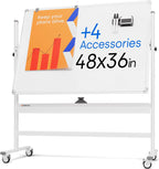 Rolling Whiteboard on Wheels 48" x 36", Double Sided White Board